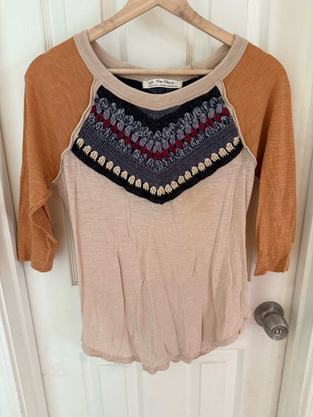 We the Free by Free People top with Raglan Sleeves and Crochet Yoke